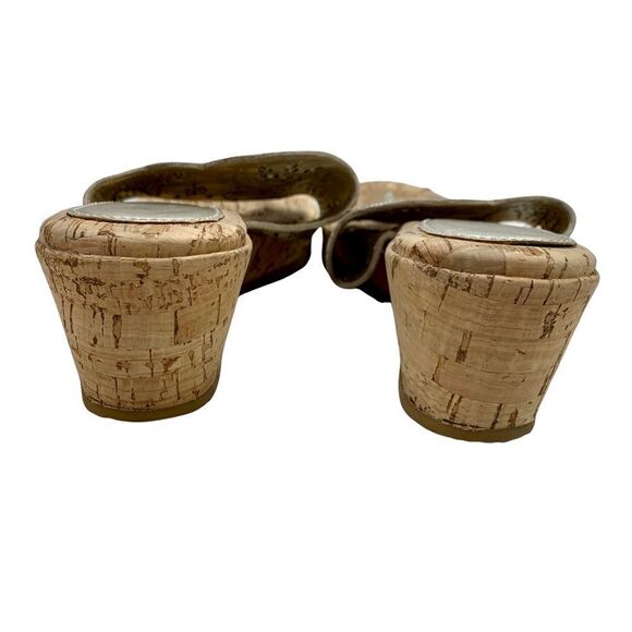 Eric Javits Gold Leather with Cutouts Cork Wedge Thong Sandals 10 NARROW - Picture 7 of 11